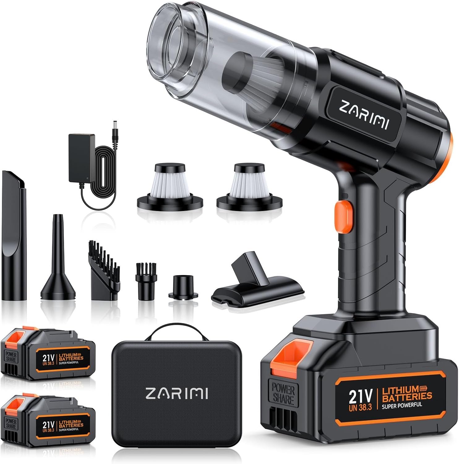 ZARIMI Car Vacuum Cleaner – Portable Cordless Handheld Vacuum, 50,000Pa High Power Dust Buster, 6-in-1 with 21V Lithium Battery for Home, Car, Pet Hai